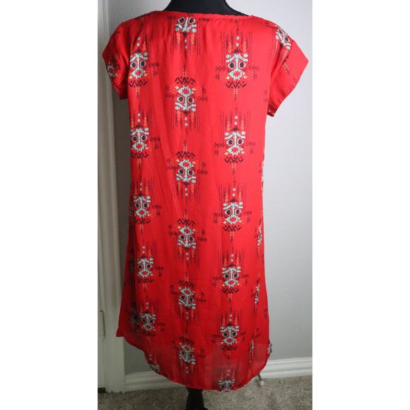 Madison Paige Red Shirt Dress Flowy Summer Aztec Navajo Indian Womens Small - Picture 3 of 7